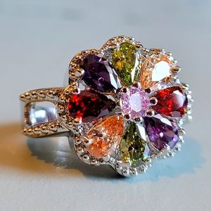 FLOWER MULTI-COLORED GEM RING